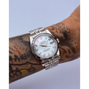 Custom Seiko Mod • White Pearl MOP Diamond Silver Datejust • 36mm
